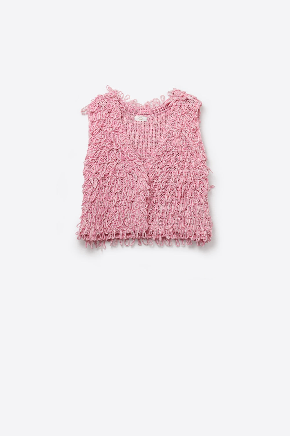Colete de malha com efeito de franjas texturadas em rosa