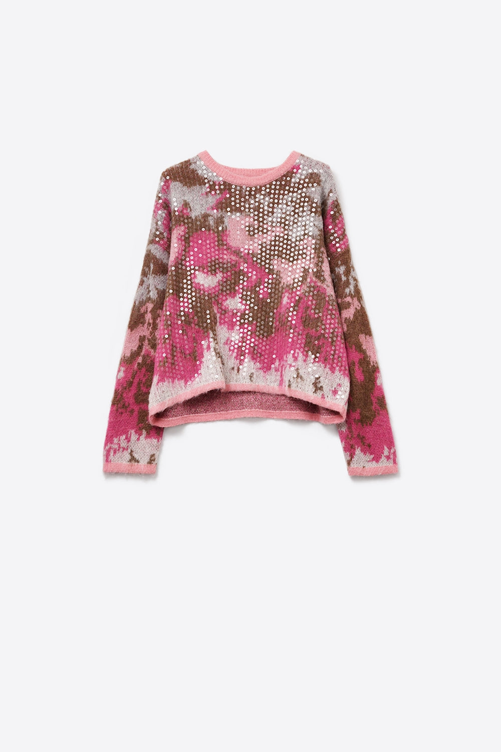 Camisola rosa com estampado animal e lantejoulas