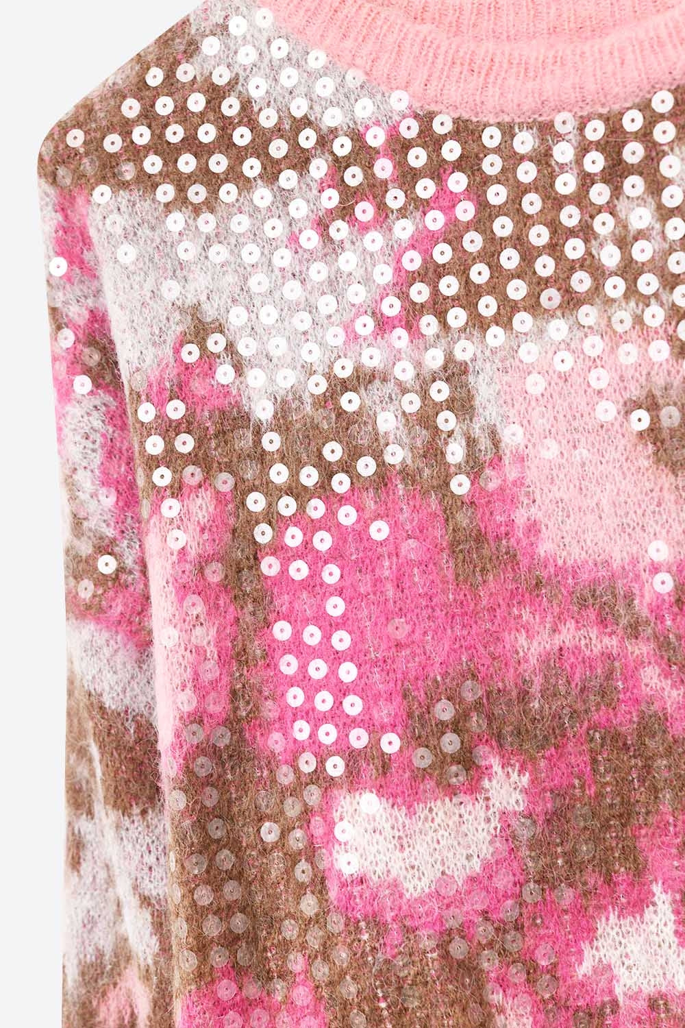 Camisola rosa com estampado animal e lantejoulas