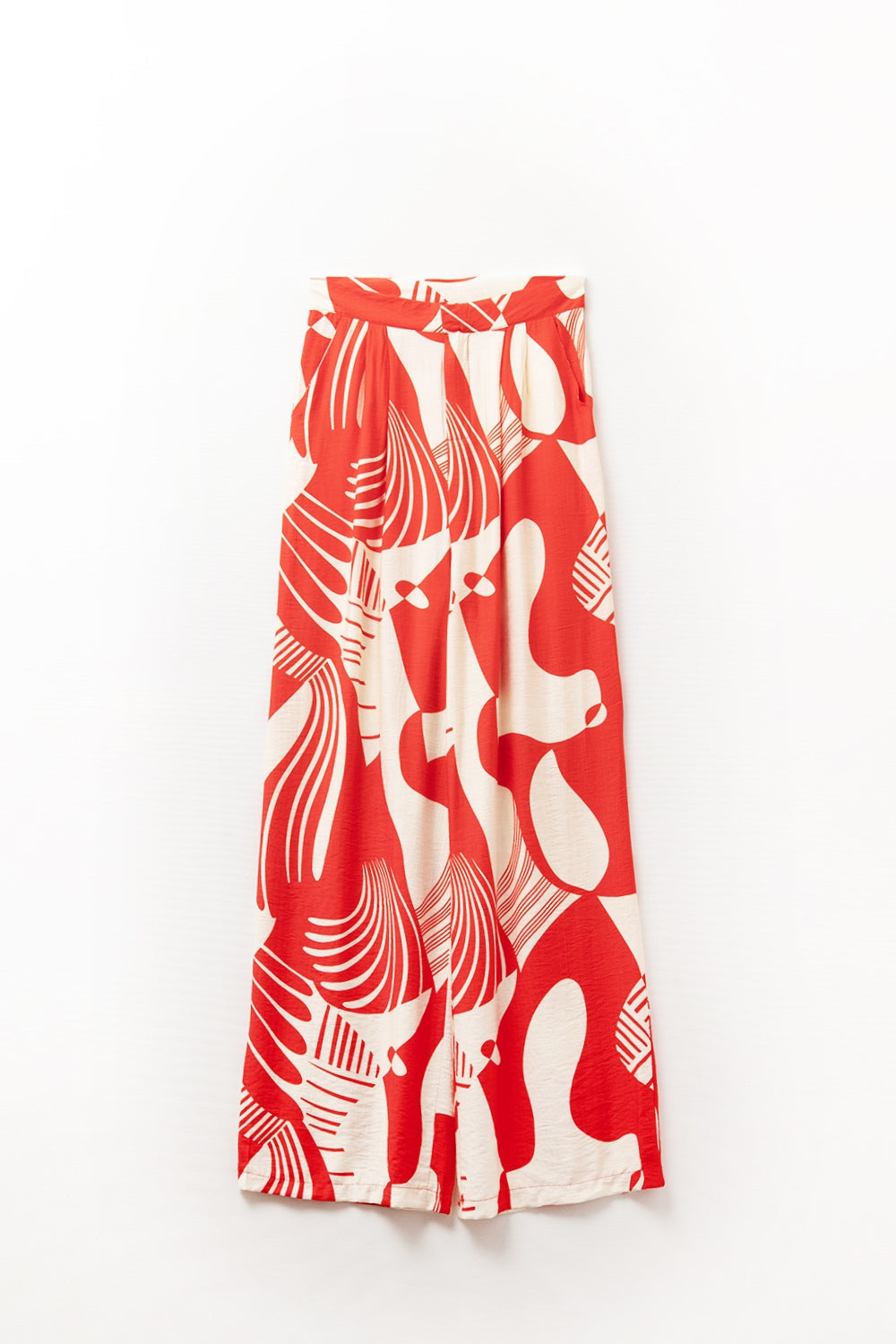 Calças vermelhas de perna larga com estampado abstrato