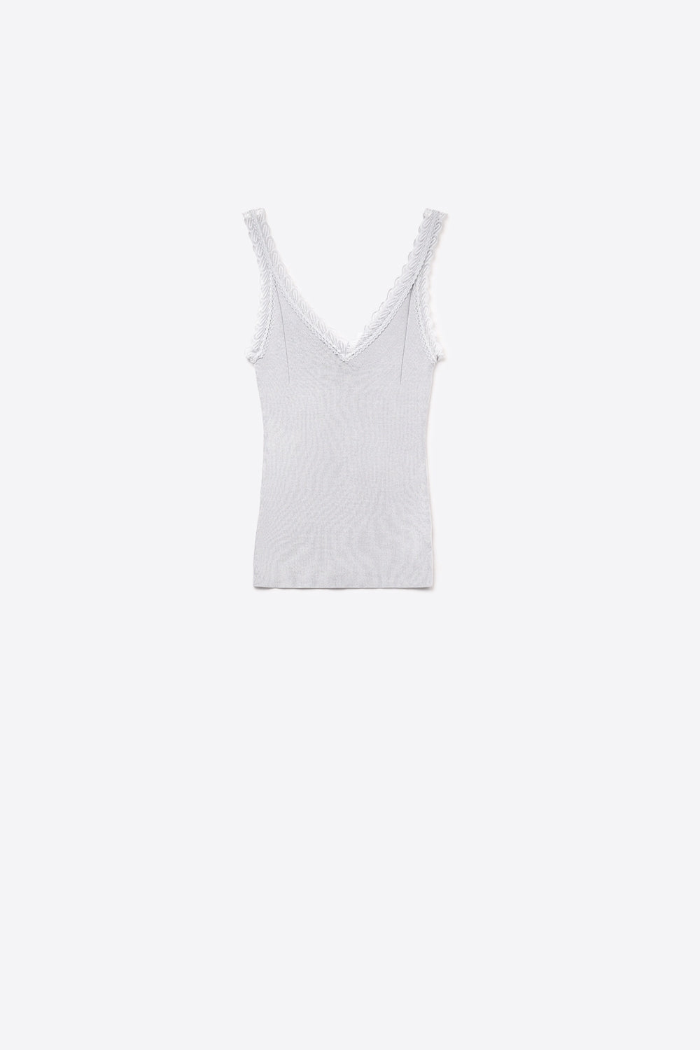 Tank Top com decote redondo e renda em cinzento