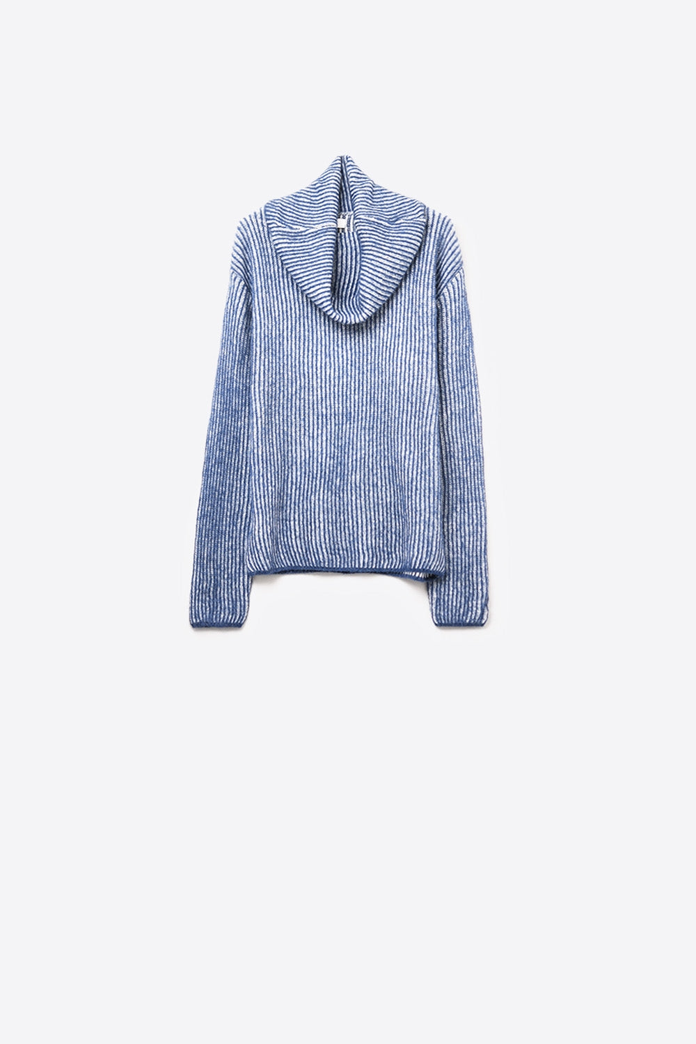 Camisola de malha canelada azul-marinho com gola redonda