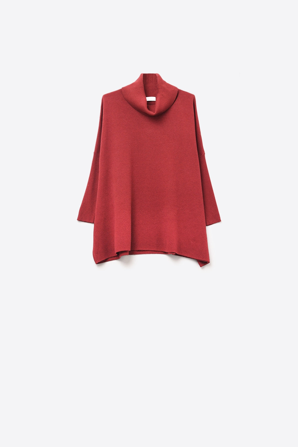 Camisola túnica de gola alta em borgonha com mangas justas
