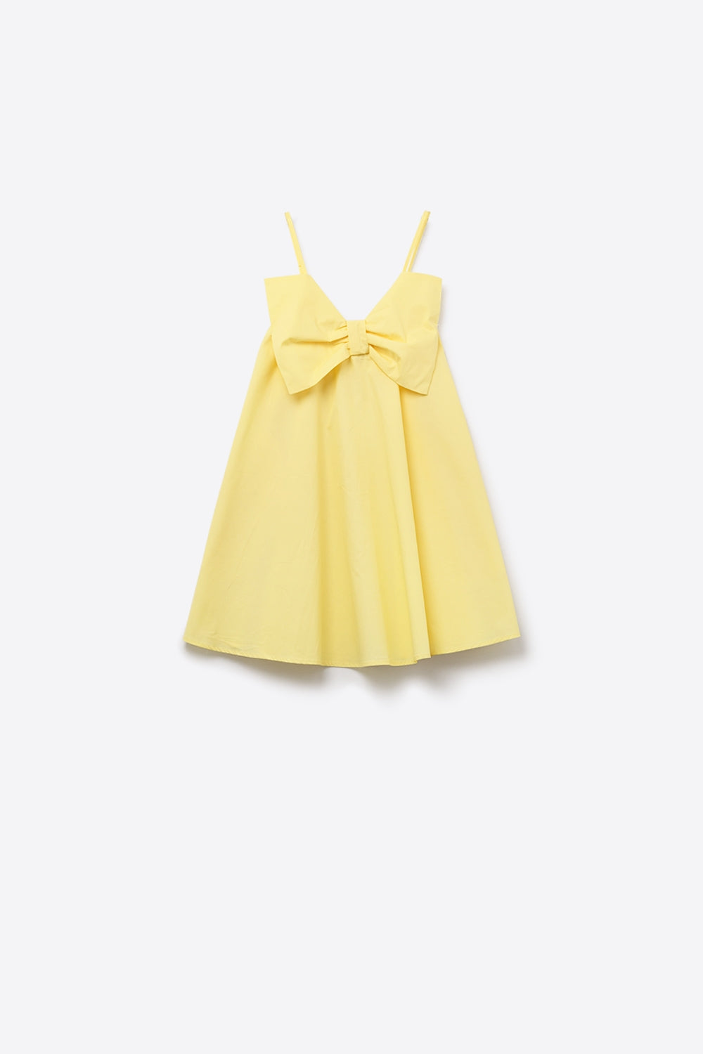 Minivestido de popelina amarelo com um grande laço