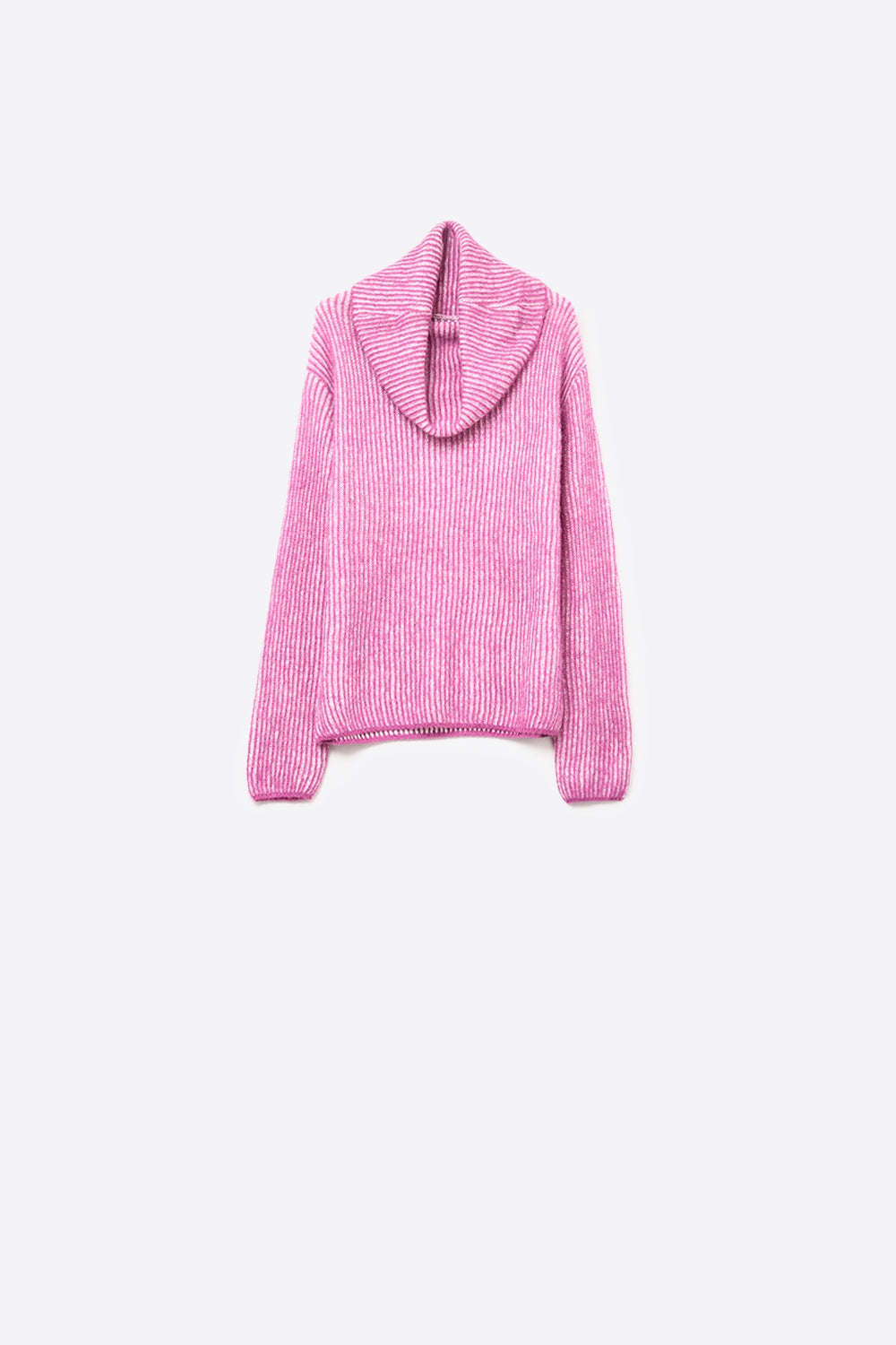 Camisola de malha canelada fúcsia com gola redonda