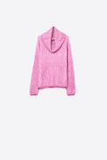Camisola de malha canelada fúcsia com gola redonda
