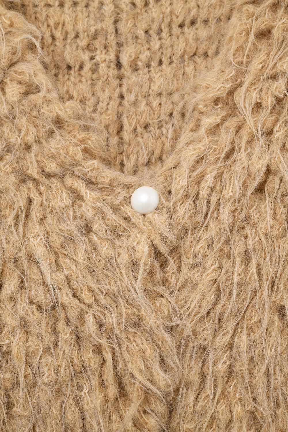 Colete de luxo com textura de pelo comprido bege