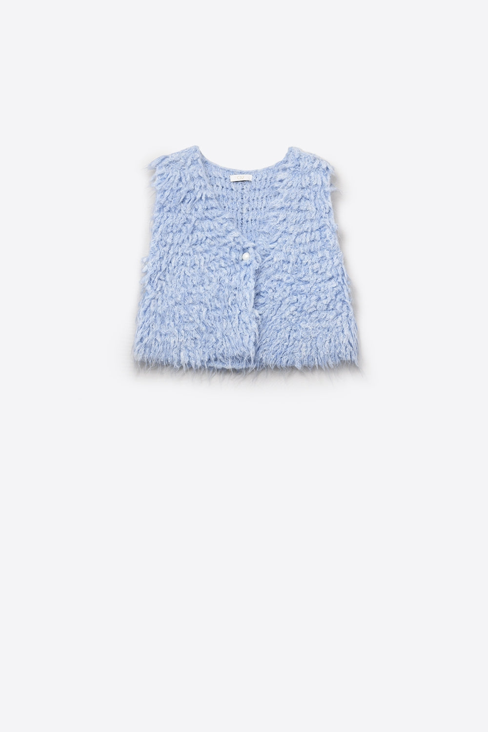 Colete de luxo com textura de pelo comprido azul claro
