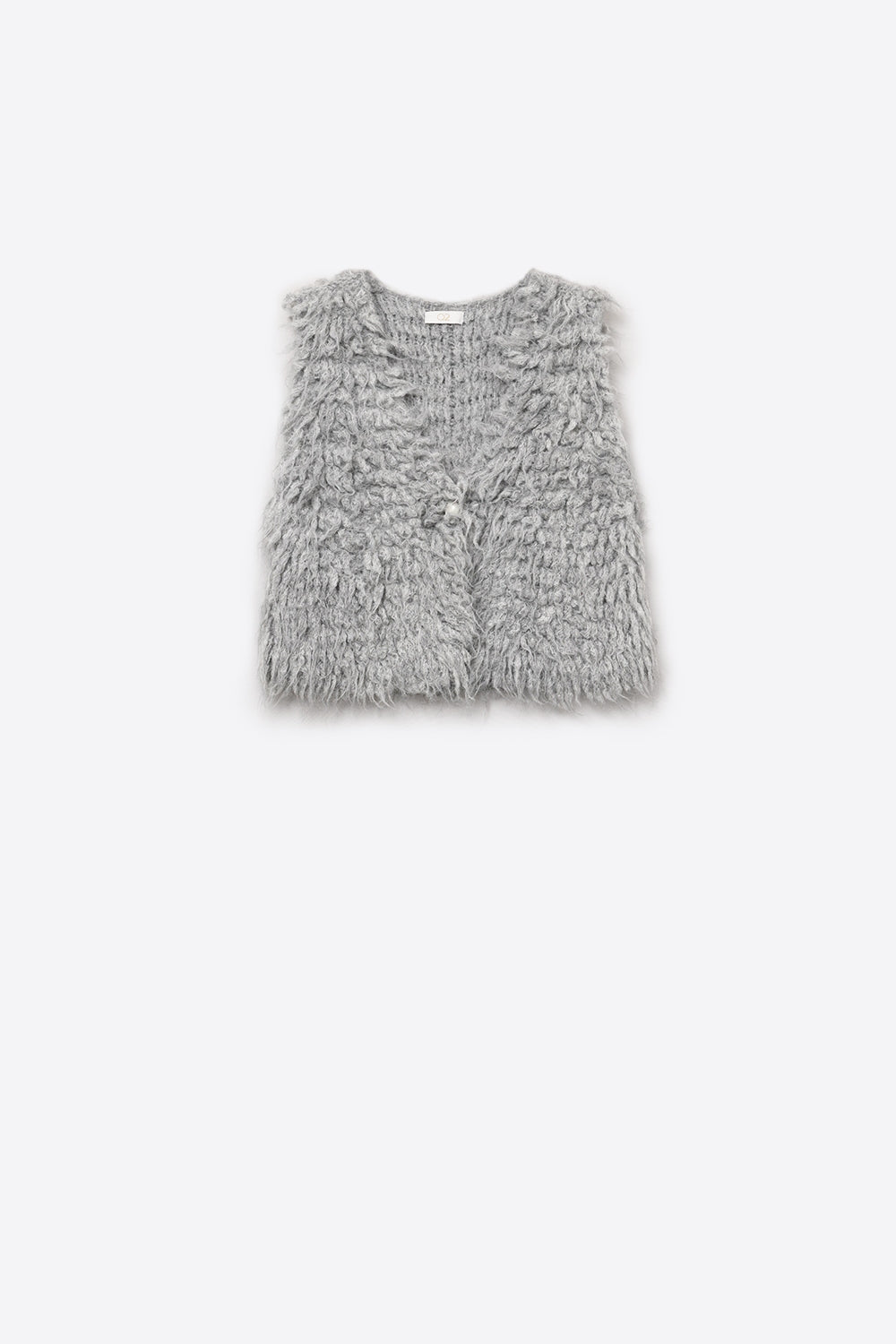 Colete luxuoso com textura de pelo comprido cinzento