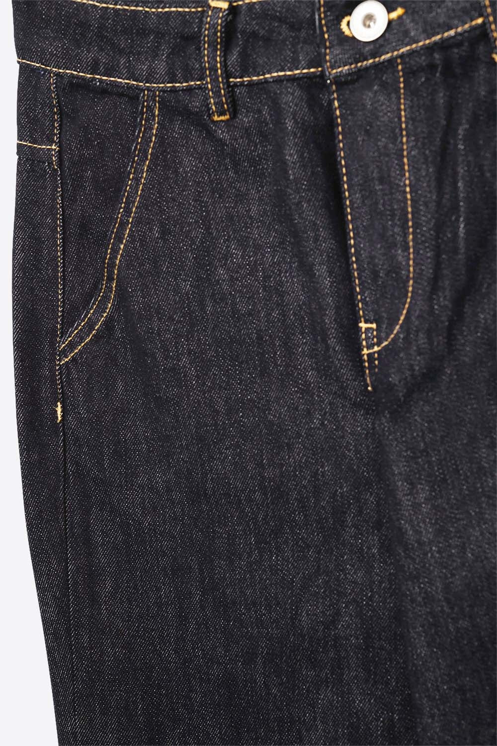 Jeans Wide-Leg de Denim Escuro com Costura em Contraste