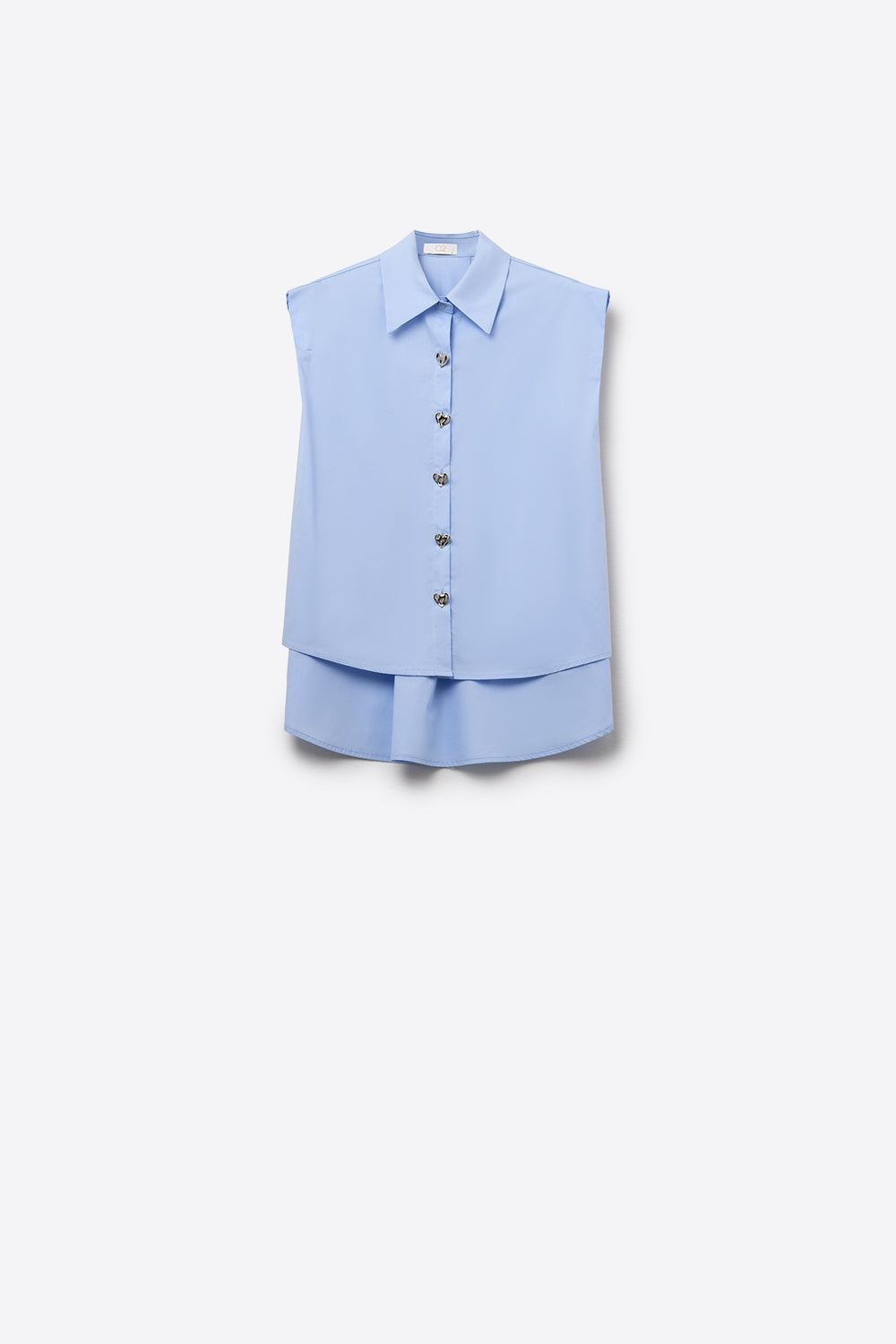 Blusa sem mangas azul com botões em forma de coração