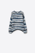 Camisola de malha volumosa com design marmoreado em azul