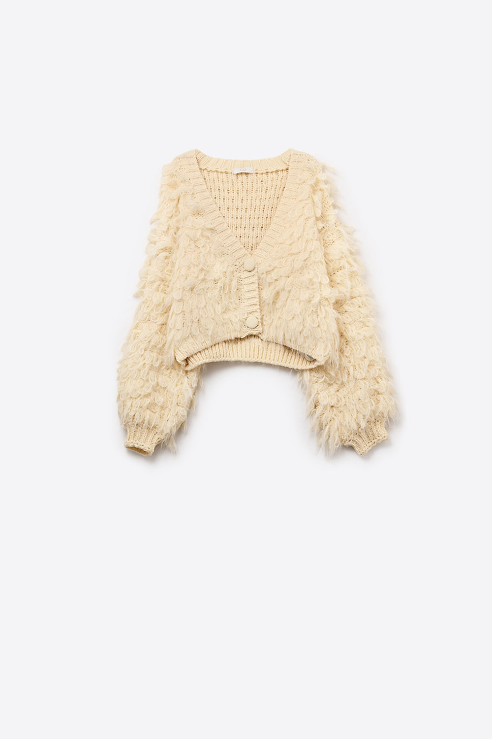 Casaco de malha felpuda estilo Shag em creme