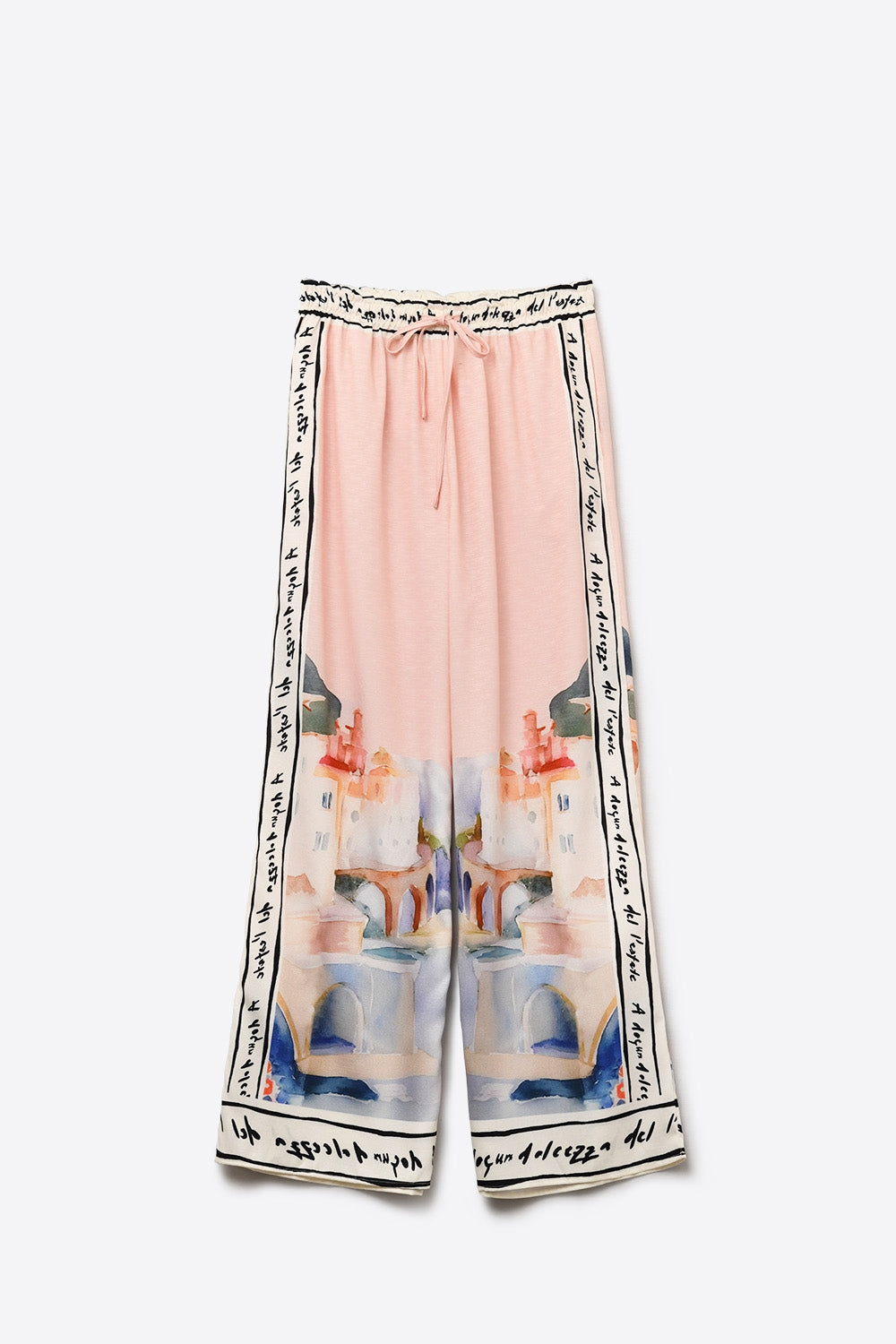 Calças cor-de-rosa com estampado de aguarela de verão