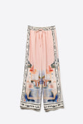 Calças cor-de-rosa com estampado de aguarela de verão