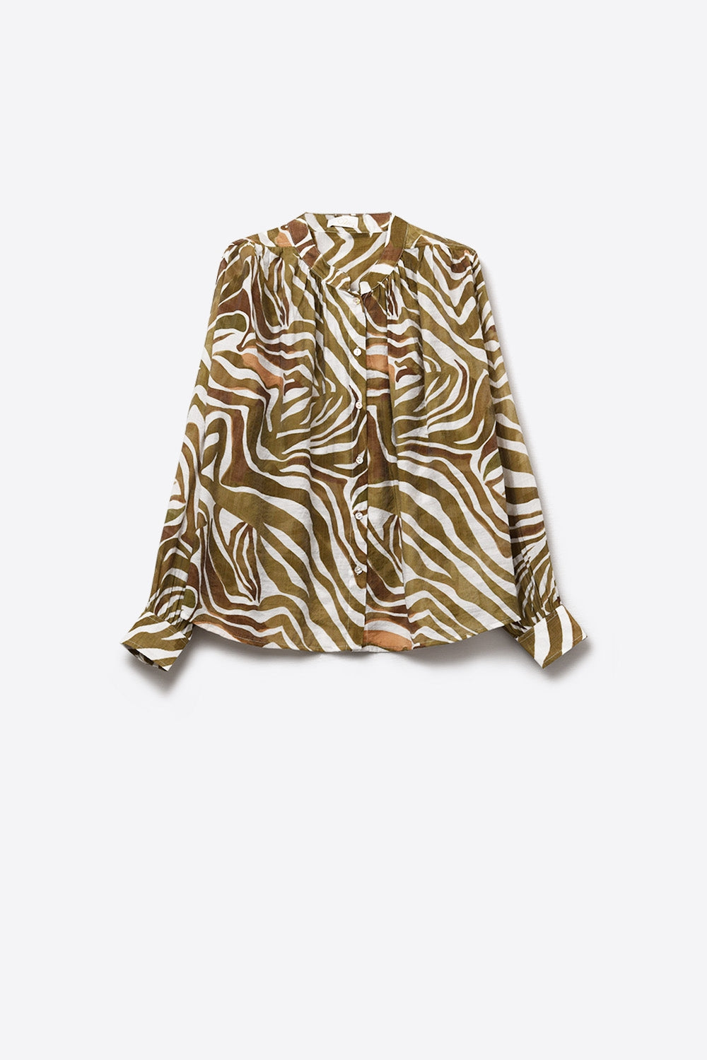 blusa de chiffon fluida com estampado de zebra caqui