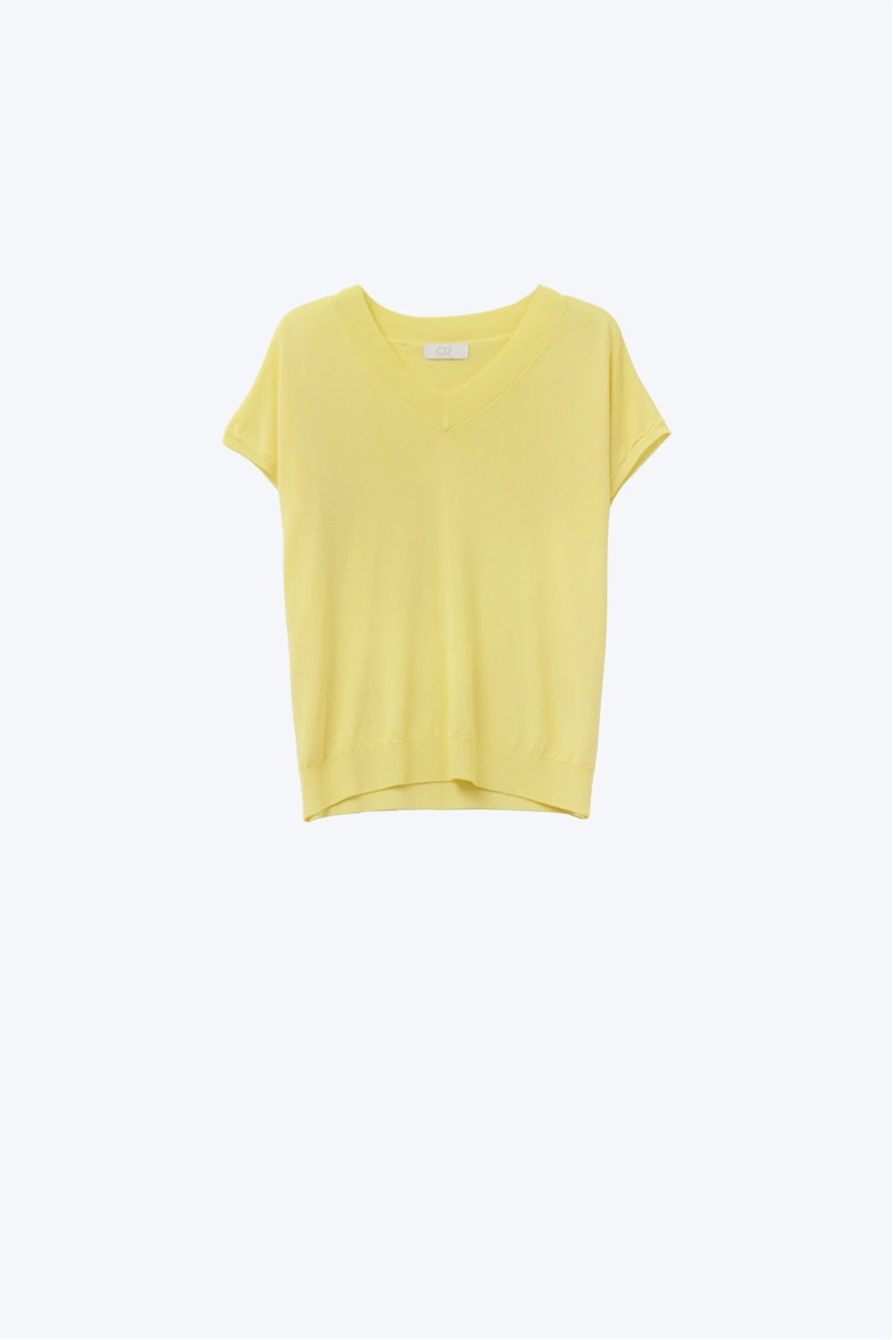 camisola amarela de malha fina com decote em V