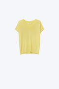 camisola amarela de malha fina com decote em V
