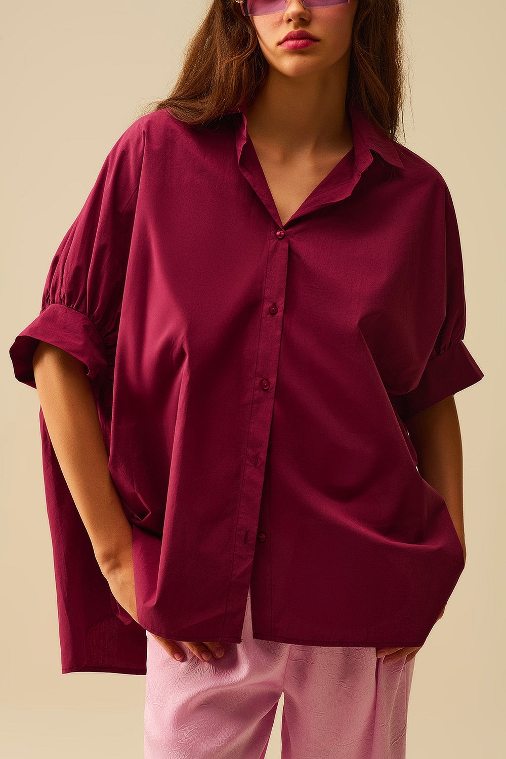 Blusa oversized borgonha com manga curta