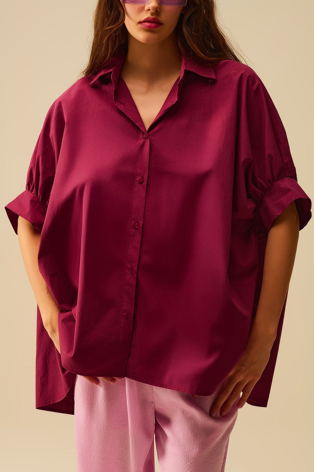 Blusa oversized borgonha com manga curta