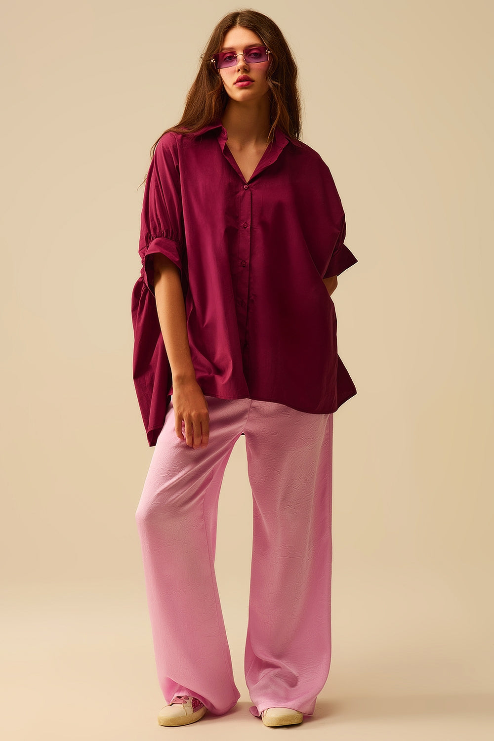 Blusa oversized borgonha com manga curta