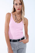 Tank Top de malha canelada confortável em rosa