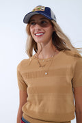 Camisola de malha com riscas texturadas em camel