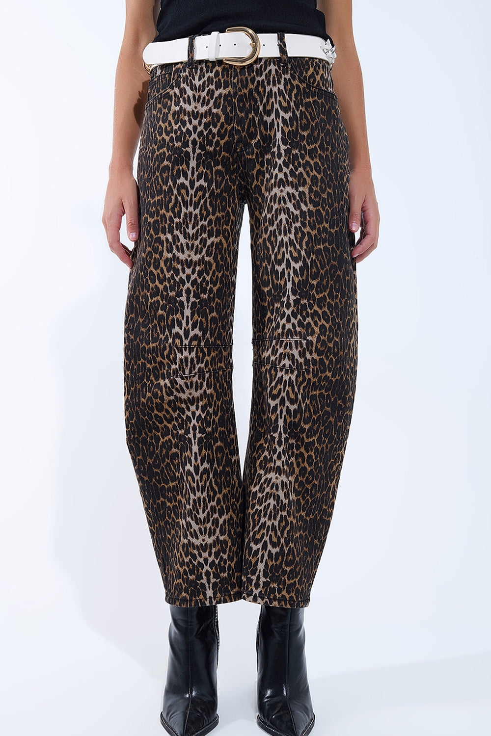 Calças de ganga com estampado leopardo Barrel