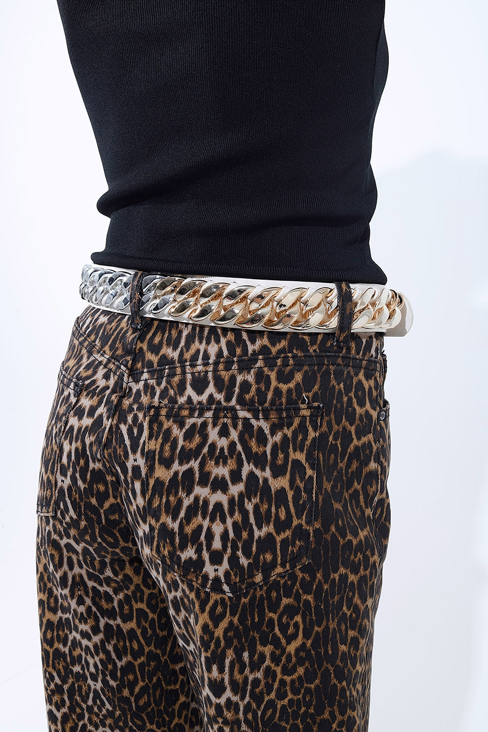 Calças de ganga com estampado leopardo Barrel
