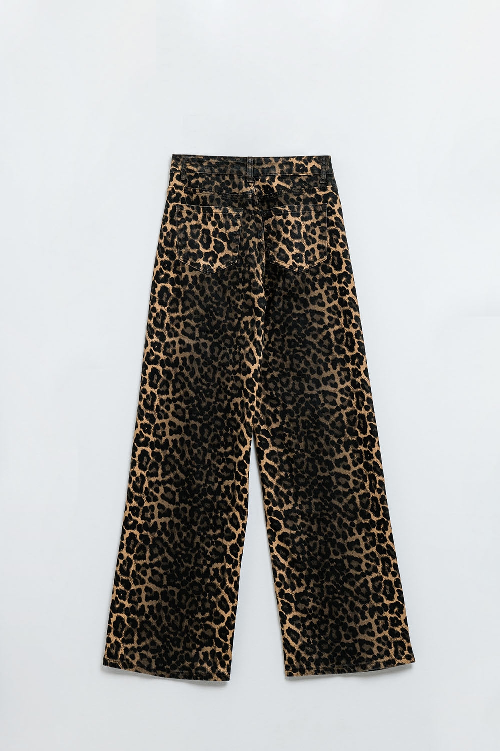 Calças de ganga de perna direita com estampado de leopardo