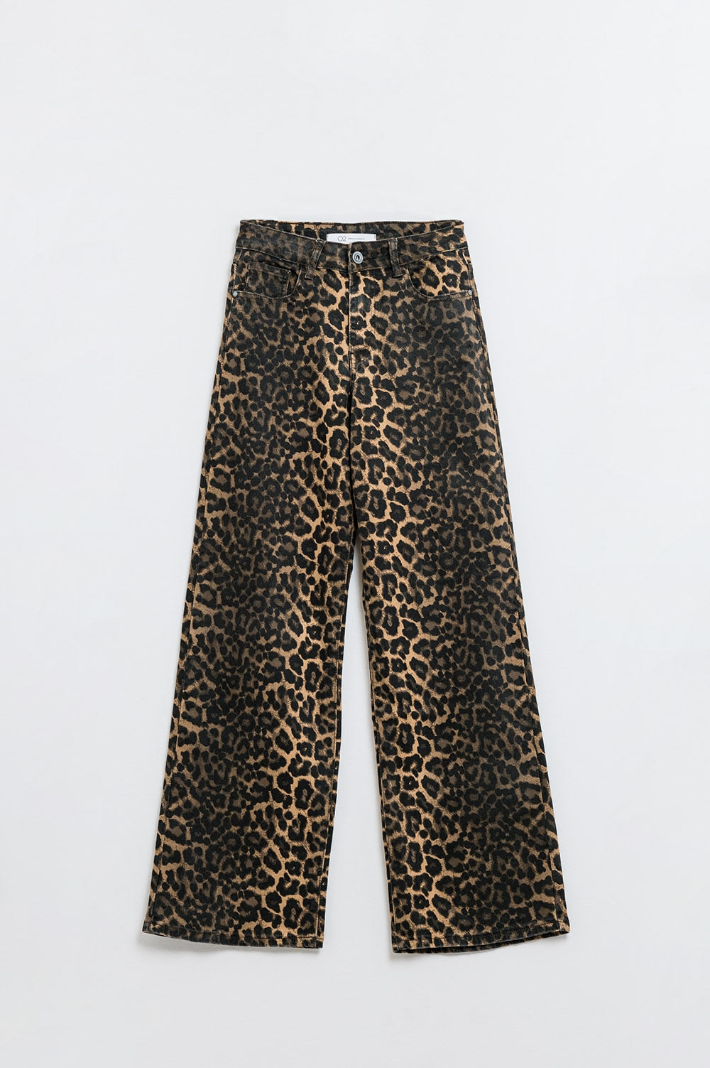 Calças de ganga de perna direita com estampado de leopardo