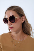 Extra Large Hexagonal Cat Eye Sunglasses em pele de tartaruga