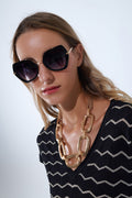 Extra Large Hexagonal Cat Eye Sunglasses em preto