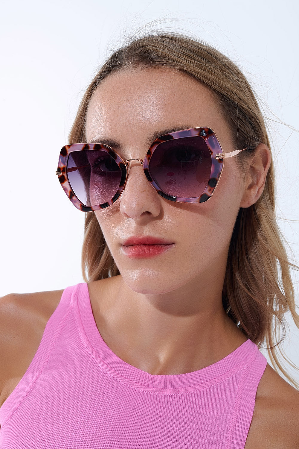 Extra Large Hexagonal Cat Eye Sunglasses in Purple Tortoiseshell (Óculos de sol hexagonais extra grandes em concha de tartaruga