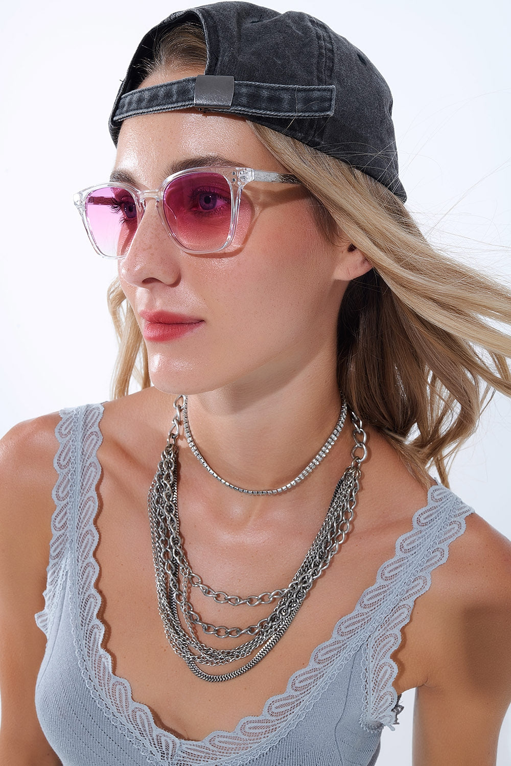 Óculos de sol transparentes com lentes de gradiente cor-de-rosa
