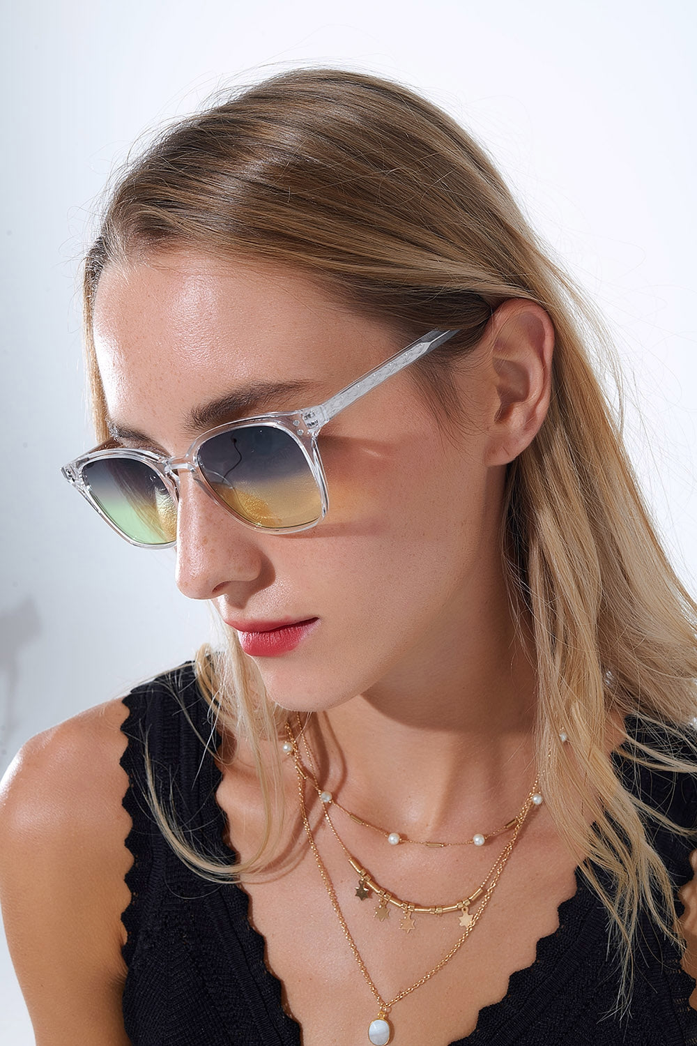 Óculos de sol transparentes de gradiente com lentes Sunset