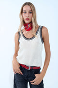 Tank Top de malha creme com rebordo preto