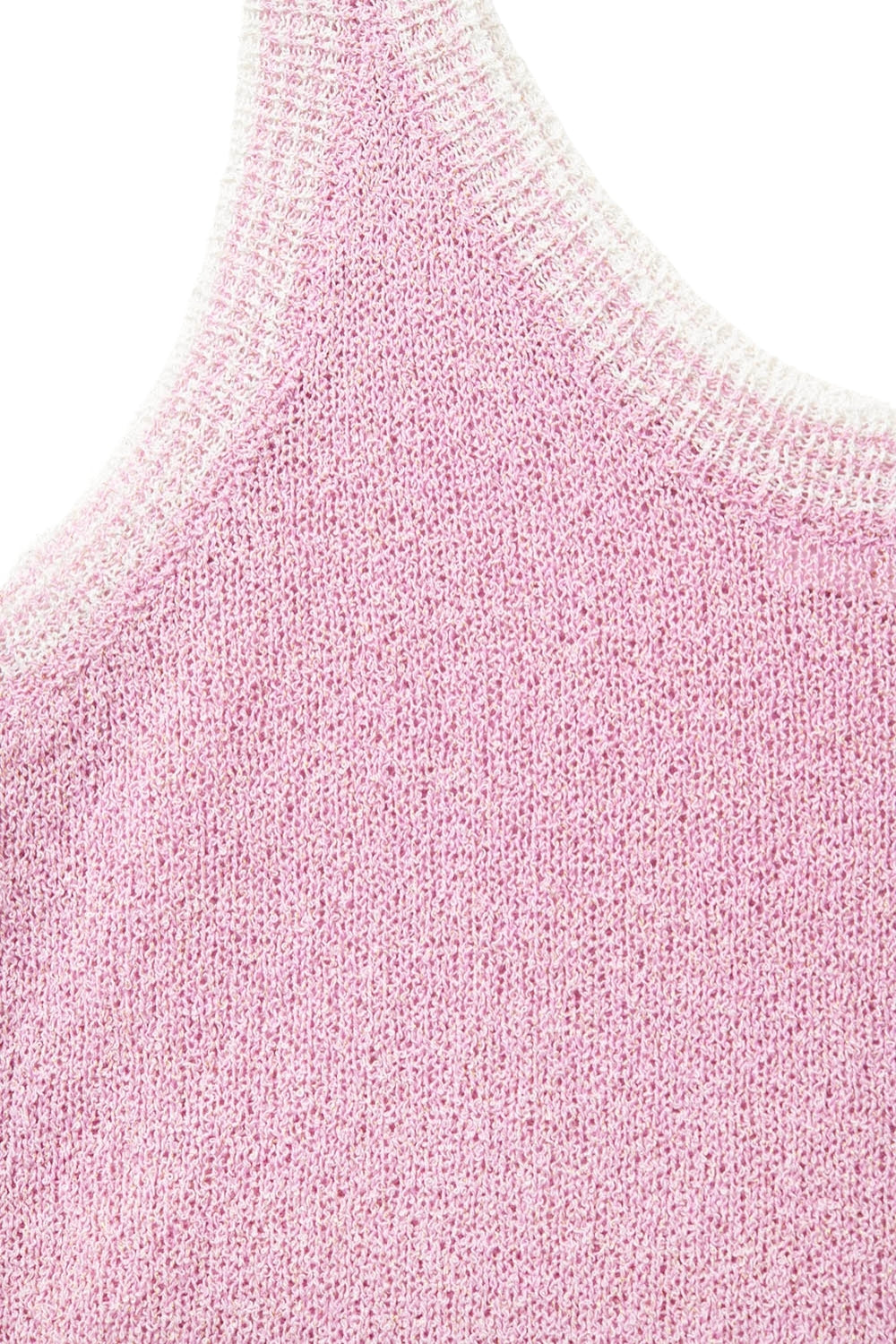 T-shirt de malha rosa bebé com rebordo branco