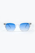 Óculos de sol quadrados transparentes com lentes de gradiente azul claro