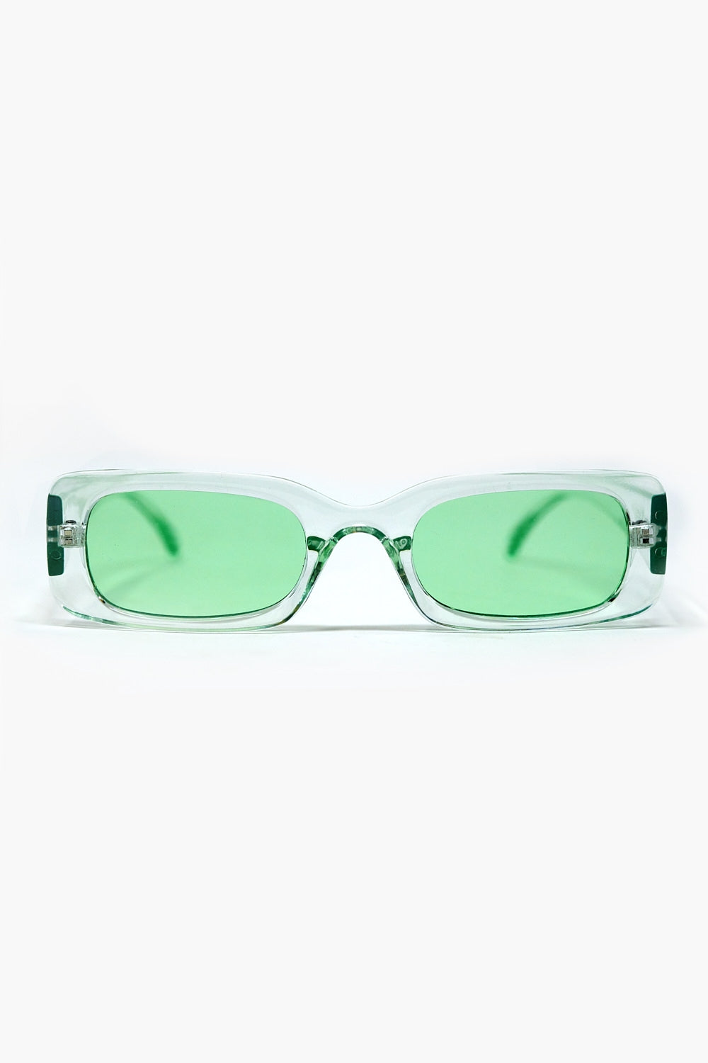 Óculos de sol rectangulares verdes transparentes com lentes verdes fumadas