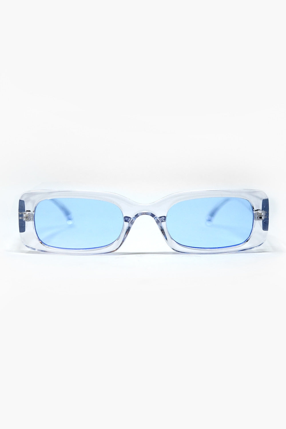 Óculos de sol rectangulares transparentes com lentes fumadas azuis