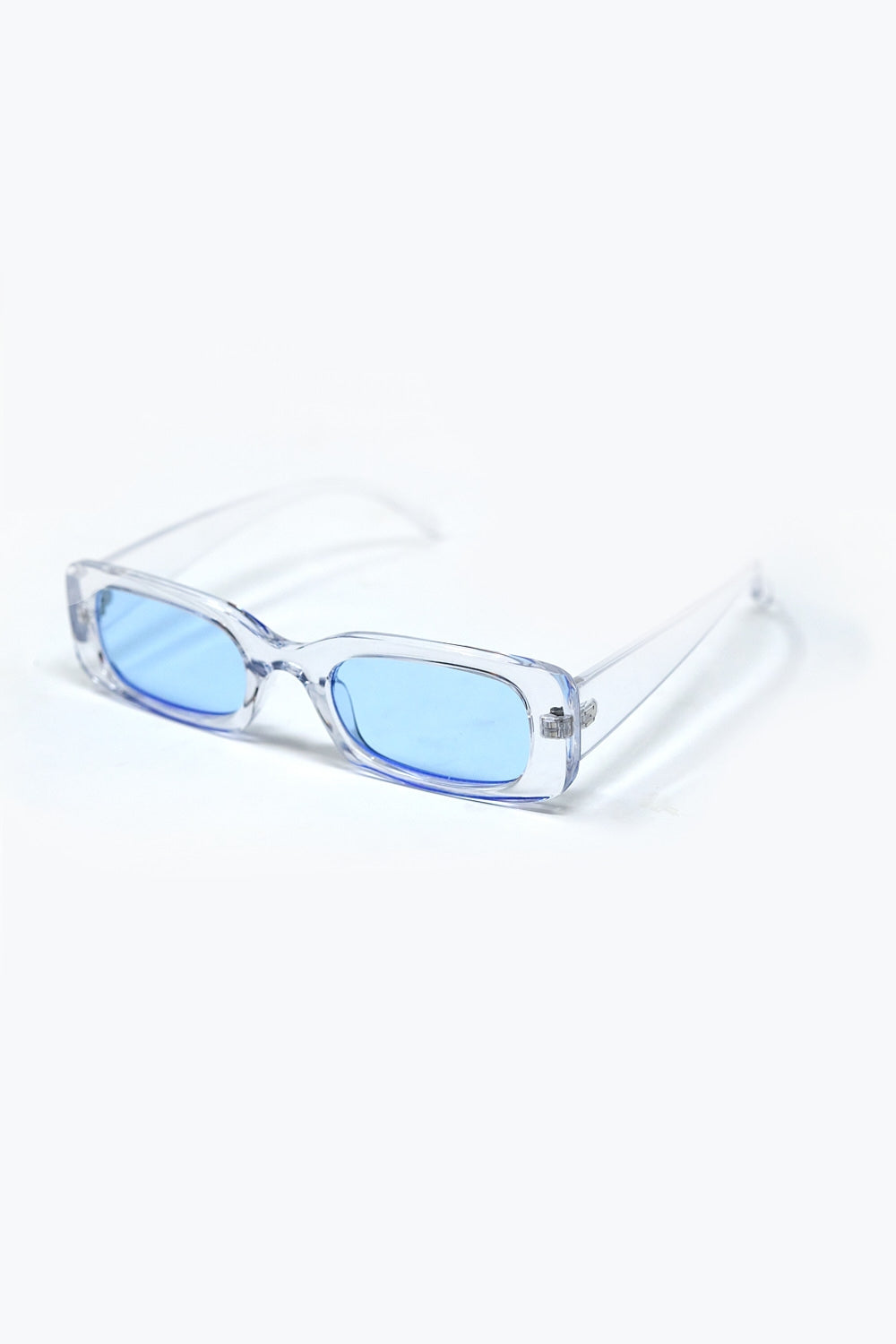Óculos de sol rectangulares transparentes com lentes fumadas azuis