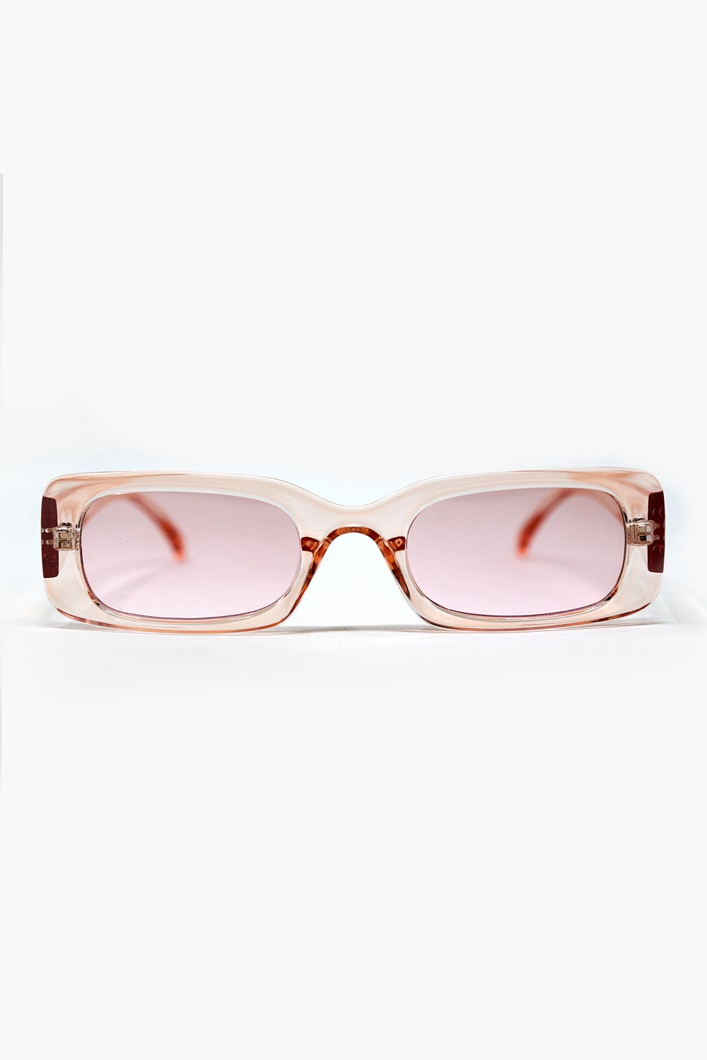 Óculos de sol rectangulares transparentes cor-de-rosa com lentes fumadas cor-de-rosa