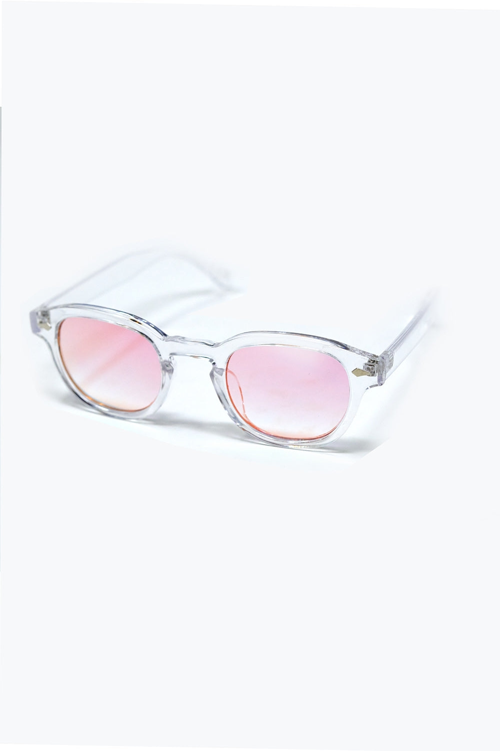 Óculos de sol redondos transparentes com lente gradiente rosa-bebé