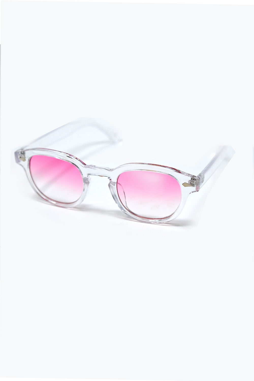 Óculos de sol redondos transparentes com lente gradiente cor-de-rosa