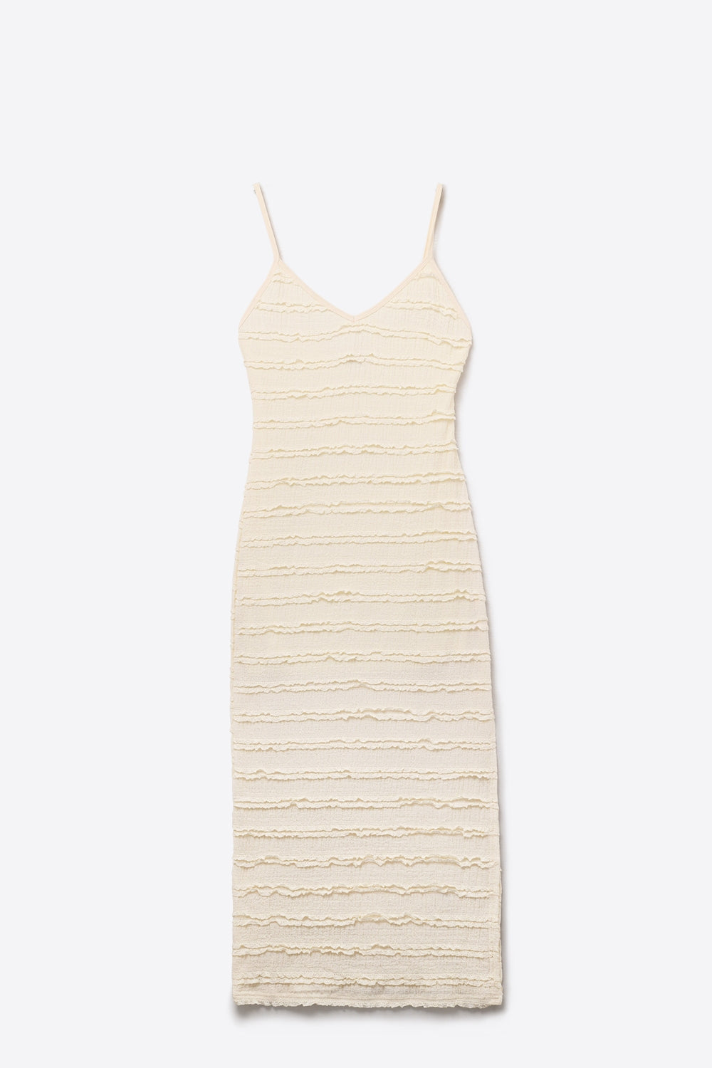 Vestido Maxi com folhos e fenda em cor creme