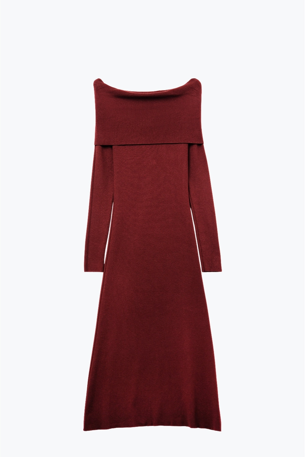 Vestido Maxi Bardot largo em malha cor de vinho