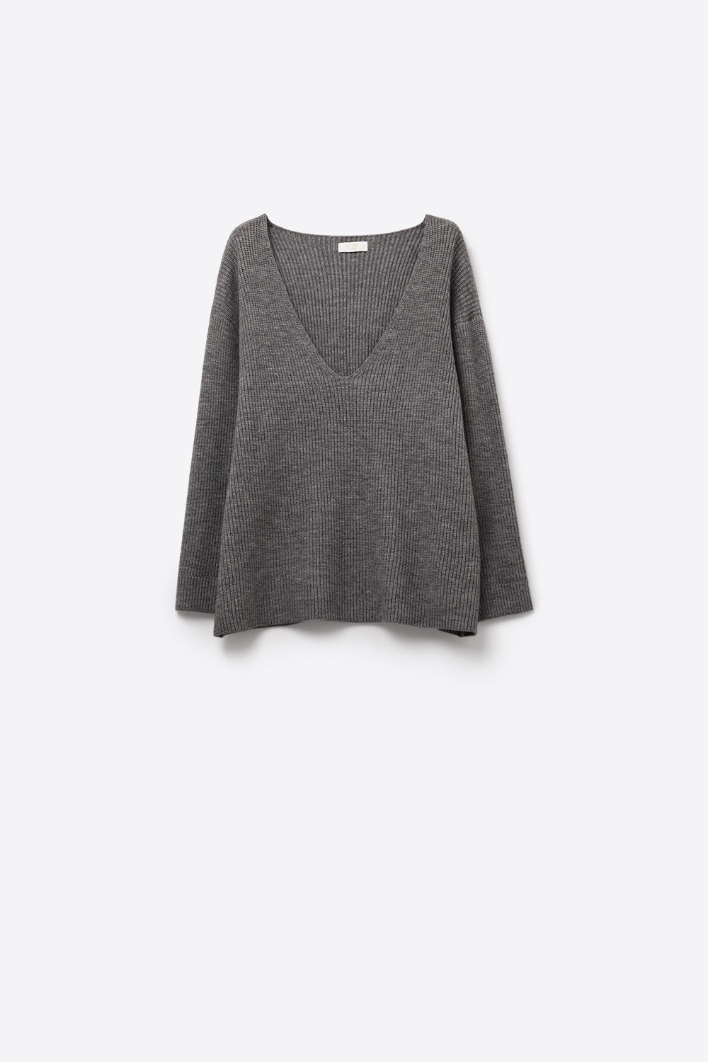 Camisola fina com decote em V superdimensionada em cinzento