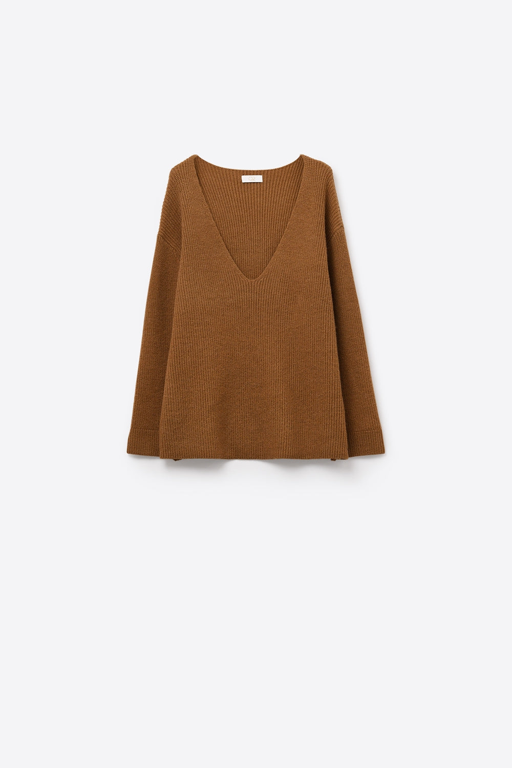 Camisola fina com decote em V superdimensionada em camel
