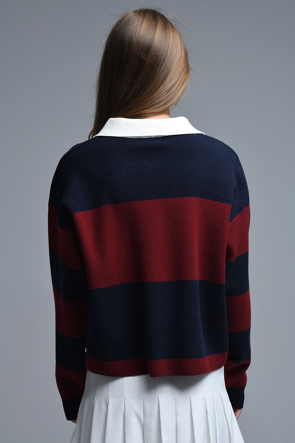 Camisola pólo às riscas Ivy em azul-marinho e bordeaux